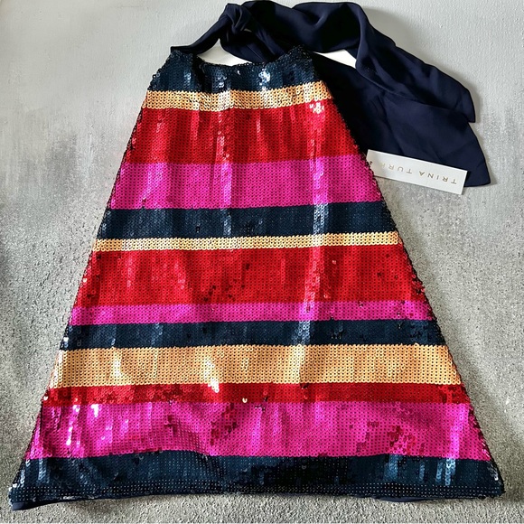 Trina Turk Colorful Sparkly Sequin Open Back Halter Top - Picture 8 of 9